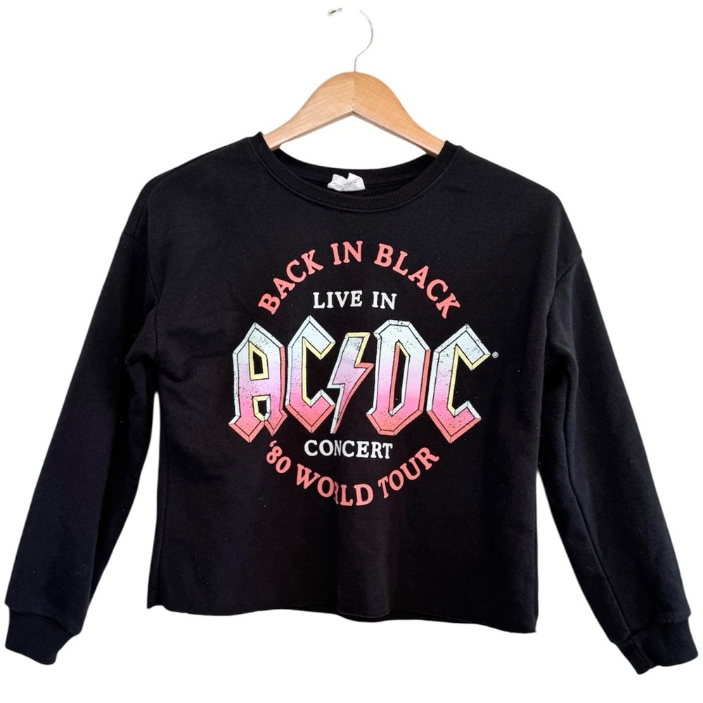 🌈 6/$60 AC/DC Black In Black Sweatshirt Raw Hem Black Pink Size XL 14